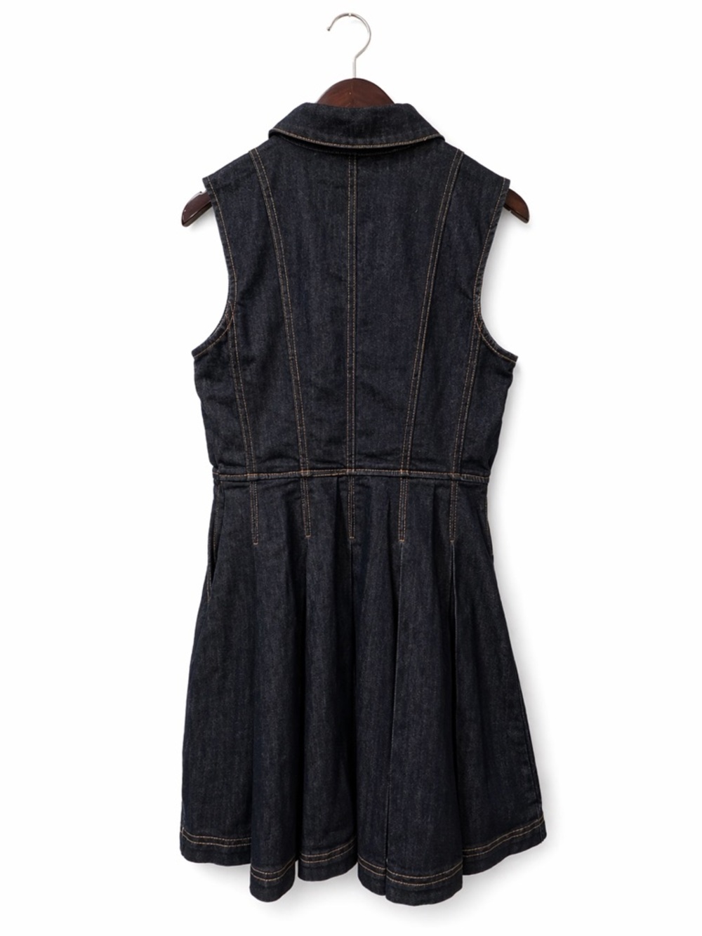 Avec Les Filles Denim Shirt Dress Sleeveless Button Front NWT Pleated Skirt S - Picture 3 of 6